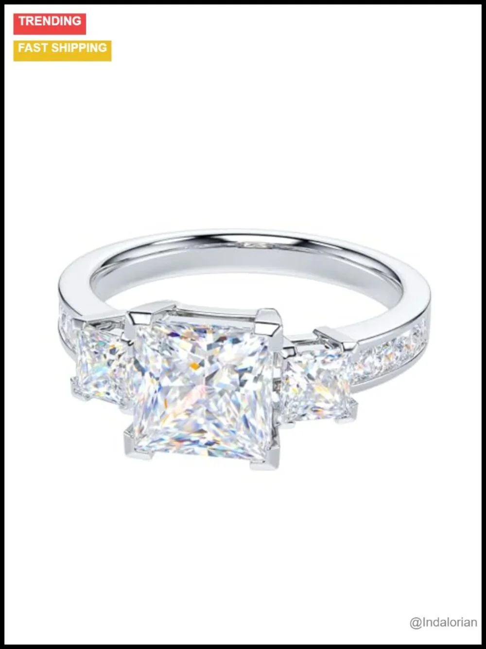Sterling Silver Moissanite Three Stone Ring Princess Cut 1.5CT Engagement